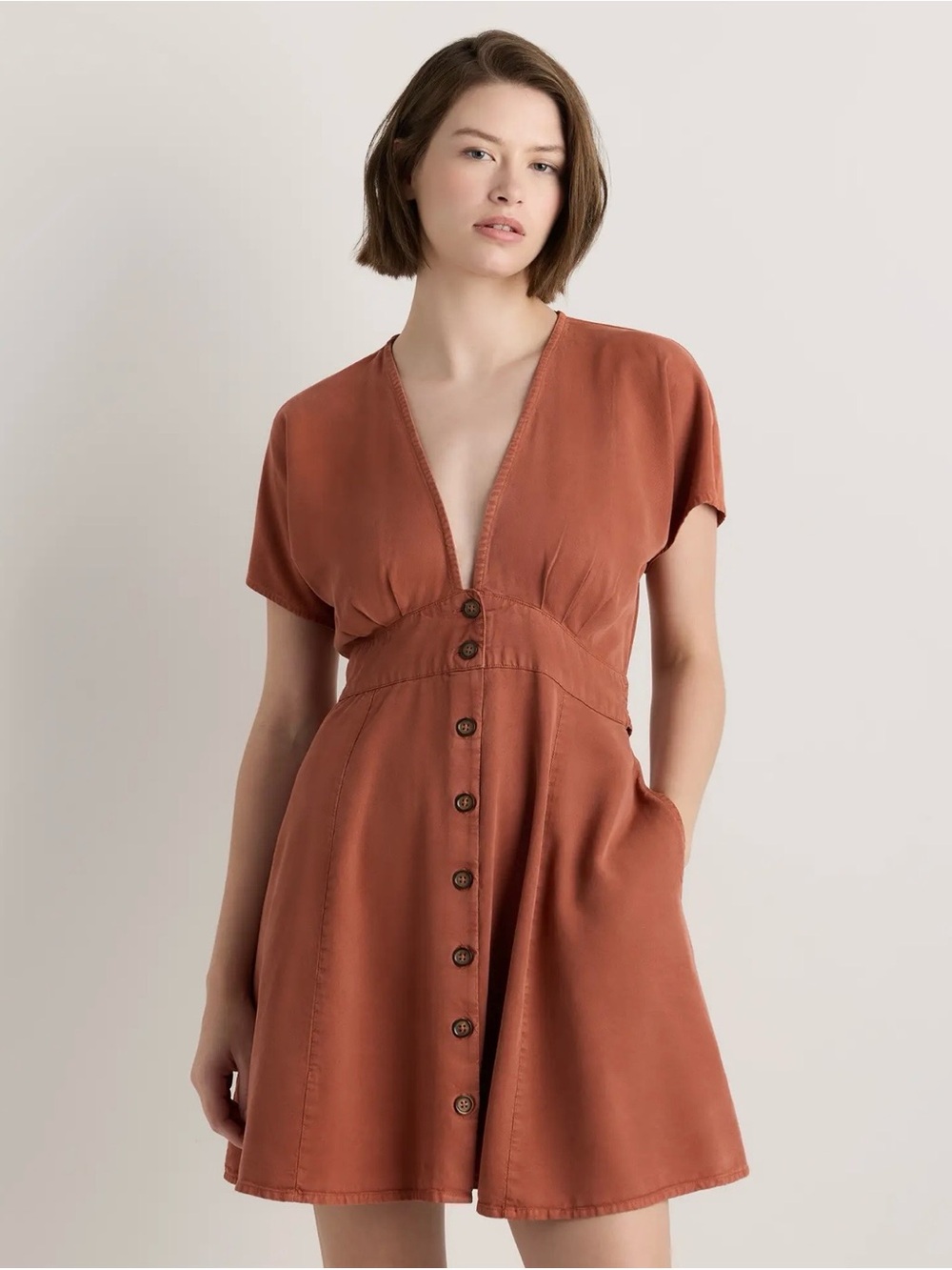 Quince Vintage Wash Tencel Button Front Dress